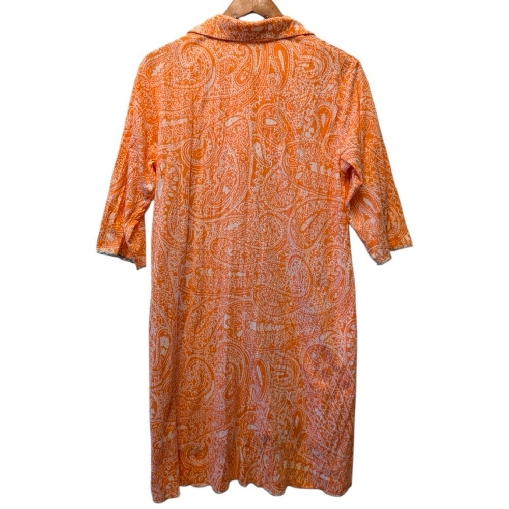 Anne Klein Orange Paisley Button Down Tunic Dress High Low Hem 3/4 Sleeve Small - Picture 2 of 8